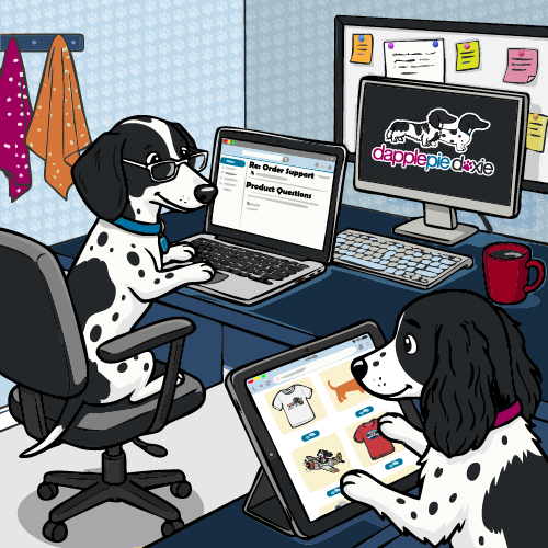 dachshunds at office responding to customer inquiries