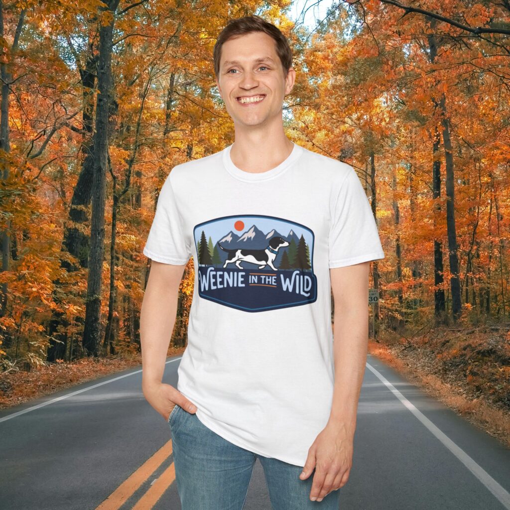 weenie in the wild white t-shirt man in nature